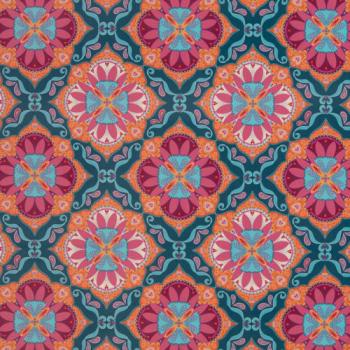 Dekodruck Boho Velvet Samt Blumen rund Petrol by Bienvenido von Swafing
